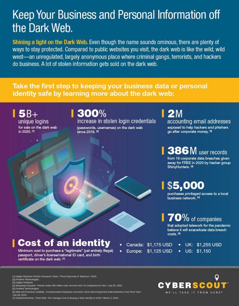 Infographic on how to keep your business and personal information off the Dark Web.