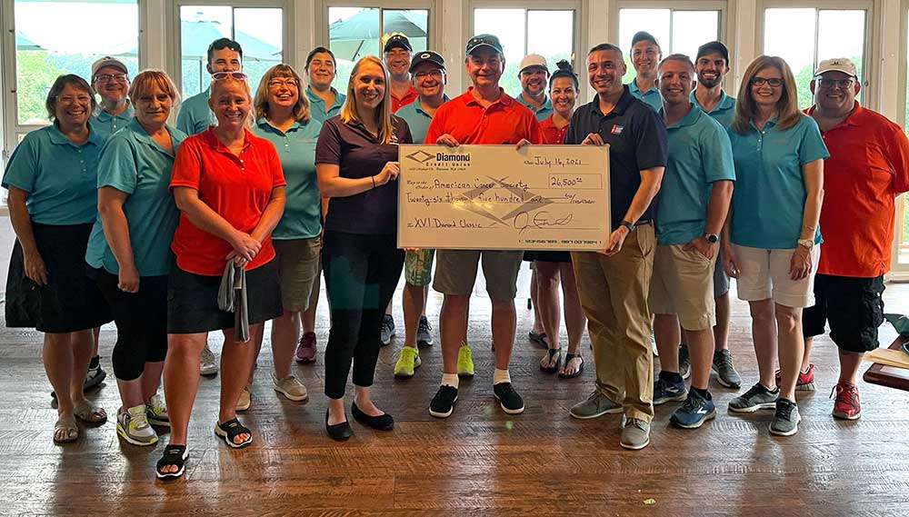 Diamond team presents a check for $26,500 to the American Cancer Society at the Relay For Life Golf Invitational.