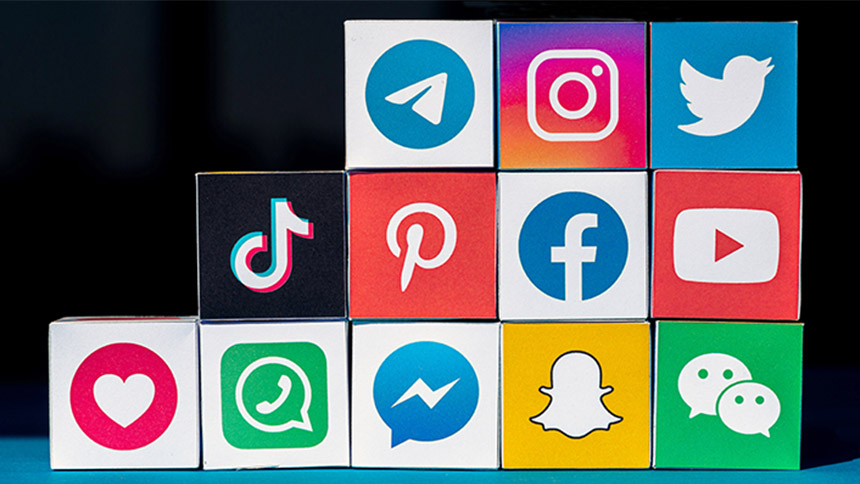 Social media icons stacked on top of each other.