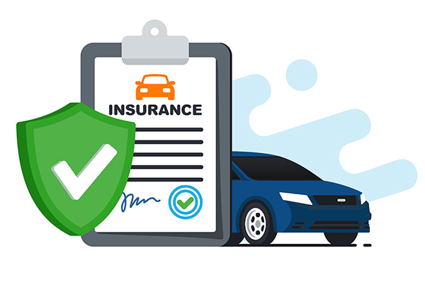 A cartoon image of a car and a clipboard depicting auto insurance.