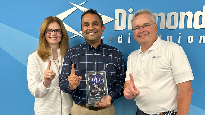 Photo: Executive Vice President/Chief Lending Officer, Lori Levengood; President/Chief Executive Officer, Rick Patel; and Senior Vice President/Chief Member Experience Officer, Todd Rothenberger, pictured holding the Best Credit Unions trophy from Forbes, for being ranked the #1 credit union in Pennsylvania.