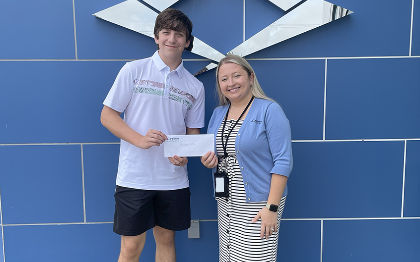 Diamond Credit Union Royersford Branch Manager, Kelly Smithson, pictured with Alexander Currie, the Alfred A. Panfile scholarship recipient from Spring-Ford High School at the Royersford branch.