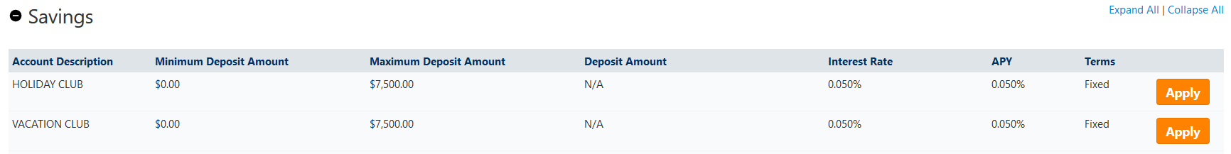 The club accounts that can be used for budgeting.