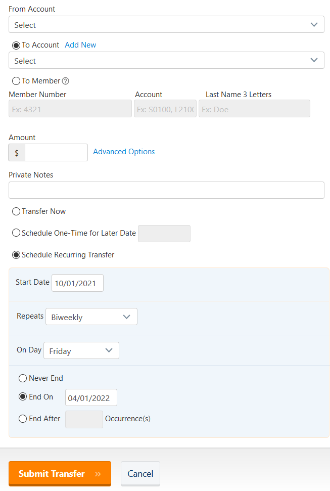 How to schedule the transfer into the budgeting accounts.