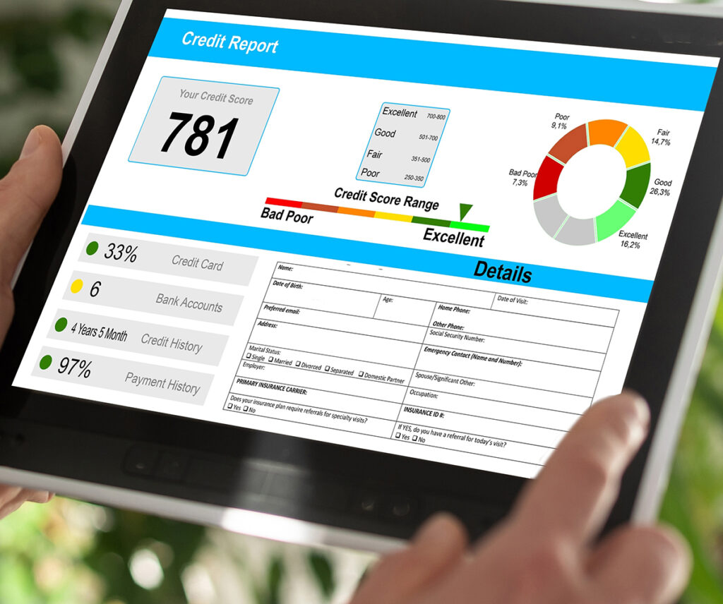 An iPad with a credit report on it to represent how good debt and bad debt can impact a person's credit score.