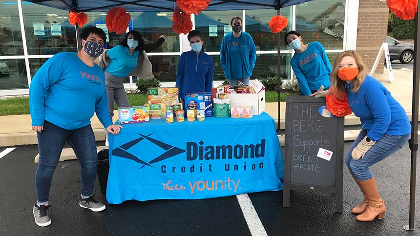 Some of the Diamond food drive volunteers who collected food at the Muhlenberg branch.